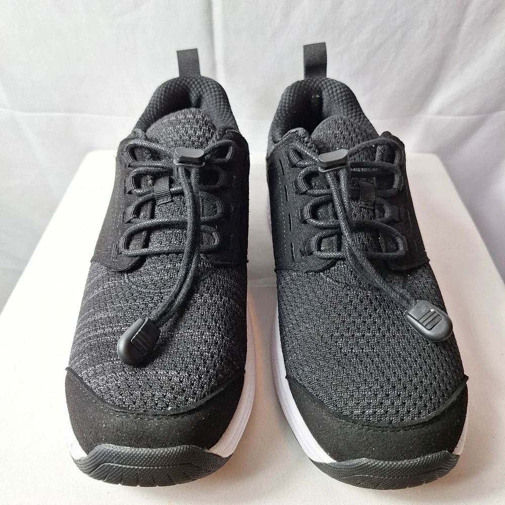 ORTHOFEET Francis No-Tie Athletic Sneaker Sz 8B Black Mesh Comfort Wide Toe Box